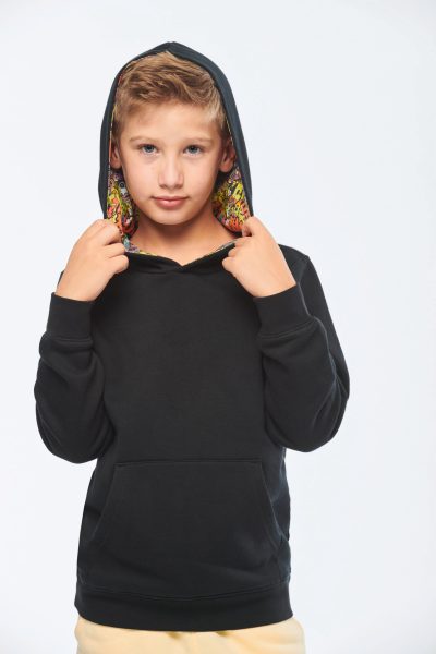 Sweat-shirt à capuche contrastée à motifs enfant unisexe – Image 10
