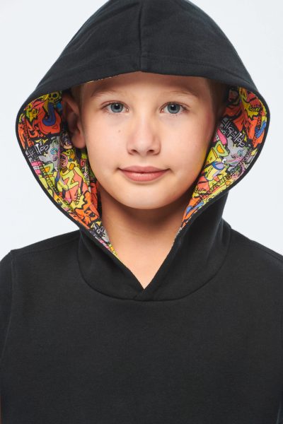 Sweat-shirt à capuche contrastée à motifs enfant unisexe – Image 18