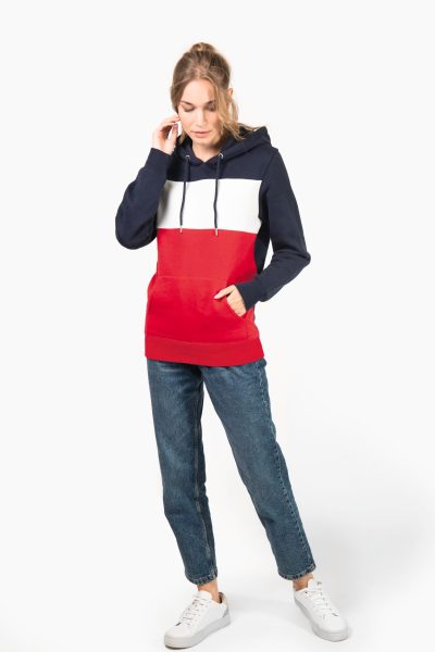 Sweat-shirt tricolore à capuche unisexe – Image 6