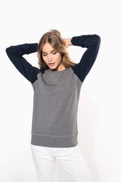 Sweat-shirt French Terry Bio bicolore col rond manches raglan femme – Image 9