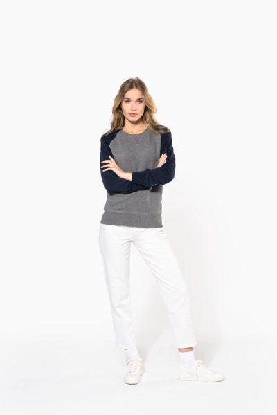 Sweat-shirt French Terry Bio bicolore col rond manches raglan femme – Image 7
