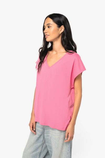 T-shirt écoresponsable loose à col V femme – Image 3
