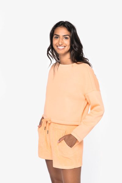 Sweat-shirt écoresponsable à col rond oversize crop femme – Image 3