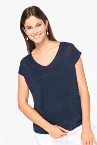 T-shirt col V en lin femme