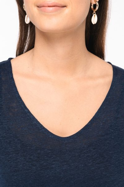 T-shirt col V en lin femme – Image 6