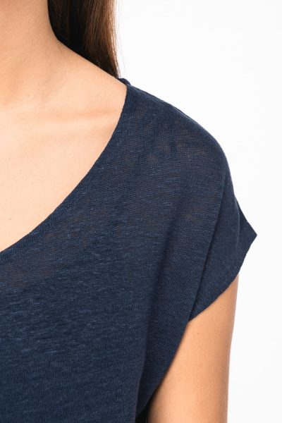T-shirt col V en lin femme – Image 7