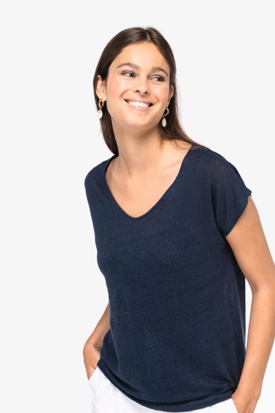 T-shirt col V en lin femme – Image 3