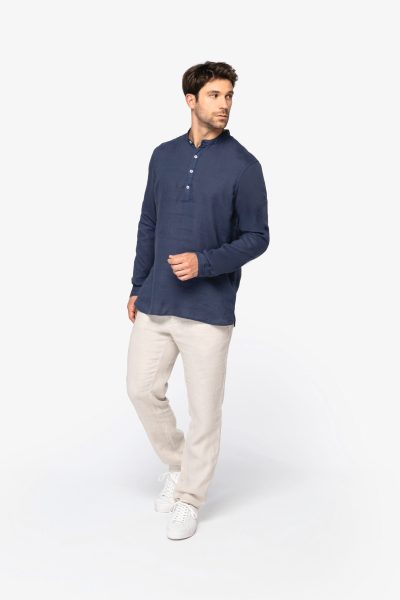 Chemise à col Mao délavée  en lin homme – Image 10