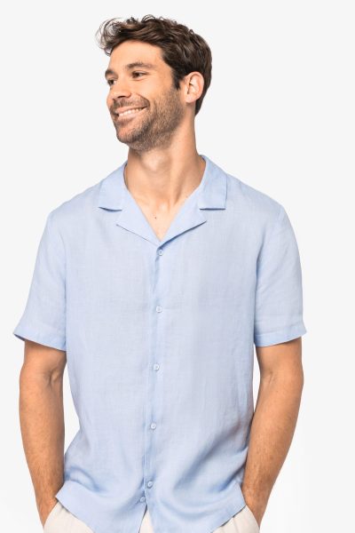 Chemise à col bowling en lin homme