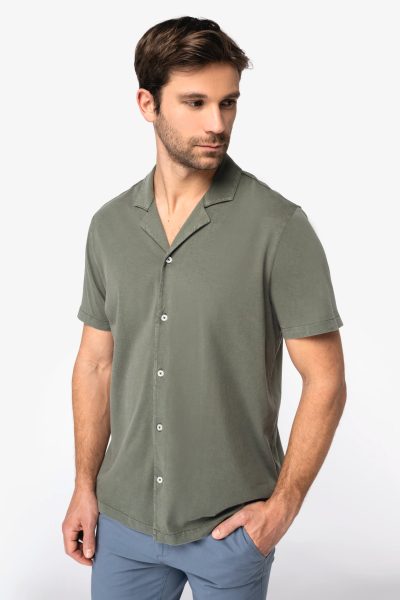 Chemise écoresponsable délavée en jersey manches courtes à col bowling homme – Image 11