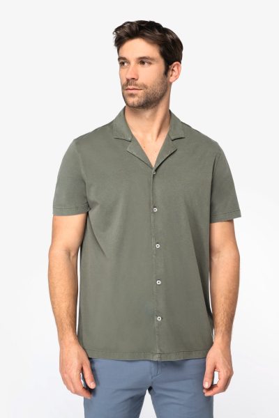 Chemise écoresponsable délavée en jersey manches courtes à col bowling homme